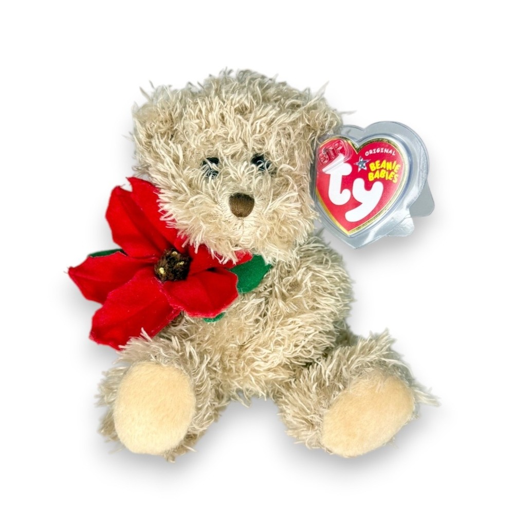 2005 Holiday Teddy | Poinsettia Christmas Bear | Mint Heart Tag TY Beanie Baby